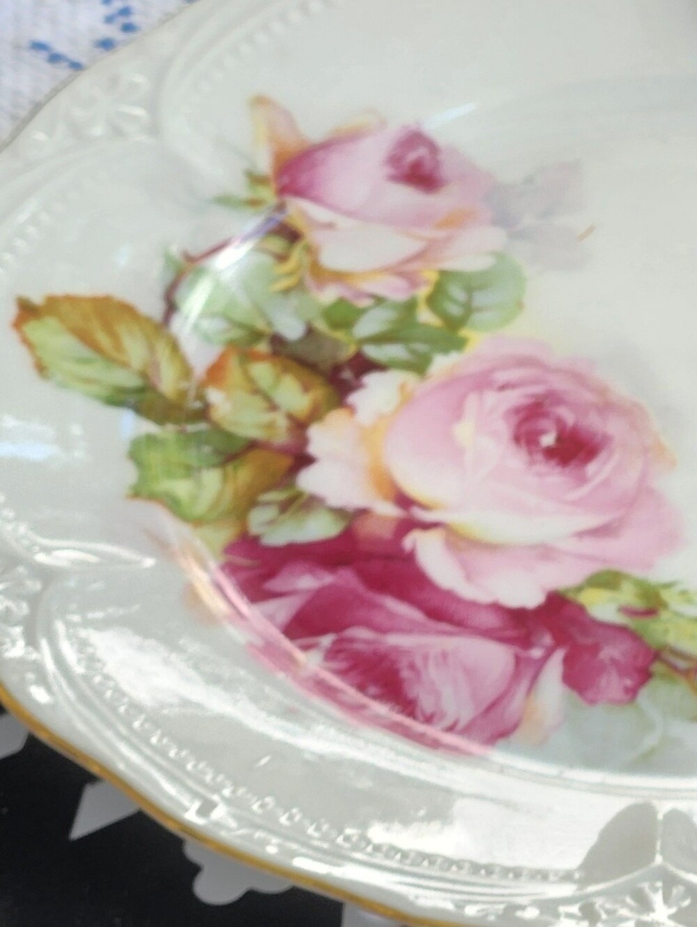 2 Vintage German Porcelain Rose Tea Plates - Picture 9 of 9